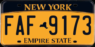 NY license plate FAF9173