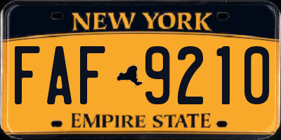 NY license plate FAF9210