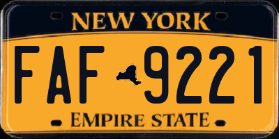 NY license plate FAF9221