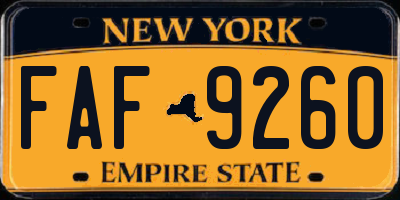 NY license plate FAF9260