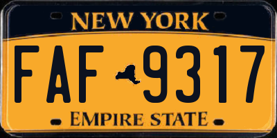 NY license plate FAF9317