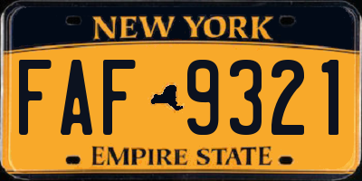 NY license plate FAF9321