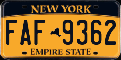 NY license plate FAF9362