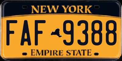 NY license plate FAF9388