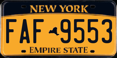 NY license plate FAF9553