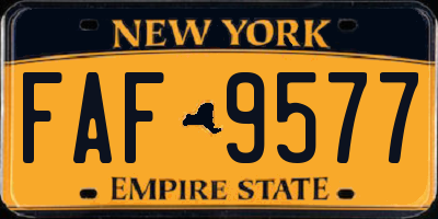 NY license plate FAF9577