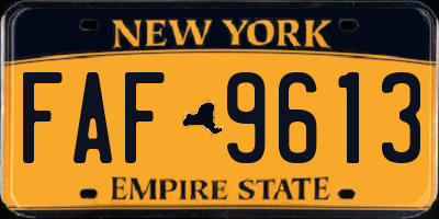 NY license plate FAF9613