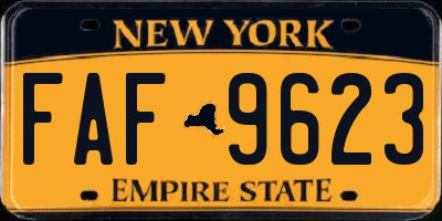 NY license plate FAF9623