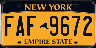 NY license plate FAF9672