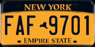 NY license plate FAF9701