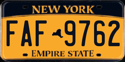 NY license plate FAF9762