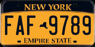 NY license plate FAF9789