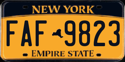 NY license plate FAF9823