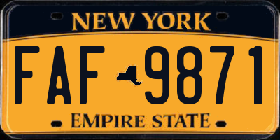 NY license plate FAF9871