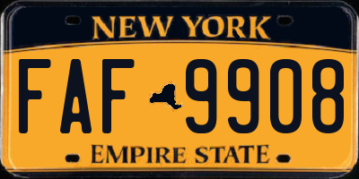 NY license plate FAF9908
