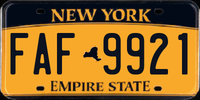 NY license plate FAF9921