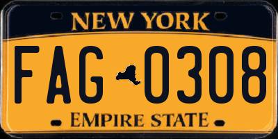 NY license plate FAG0308