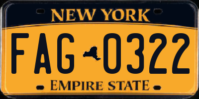 NY license plate FAG0322