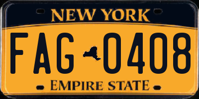 NY license plate FAG0408