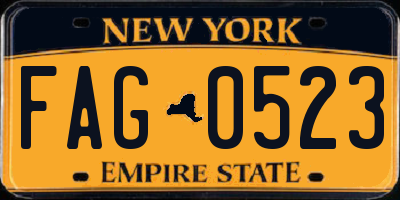 NY license plate FAG0523