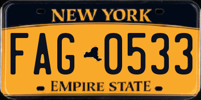 NY license plate FAG0533
