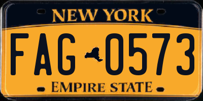 NY license plate FAG0573