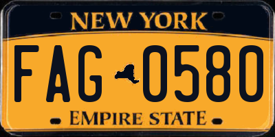 NY license plate FAG0580