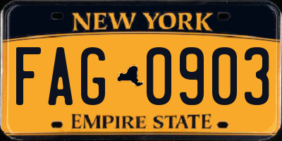NY license plate FAG0903