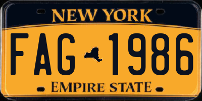 NY license plate FAG1986