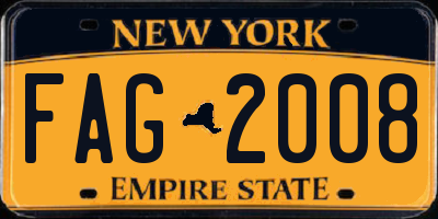 NY license plate FAG2008
