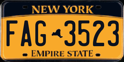 NY license plate FAG3523