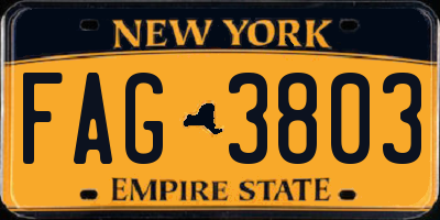 NY license plate FAG3803
