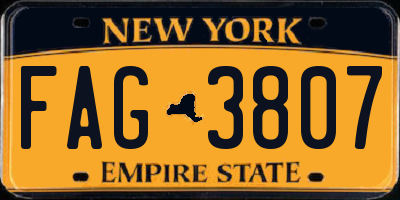 NY license plate FAG3807