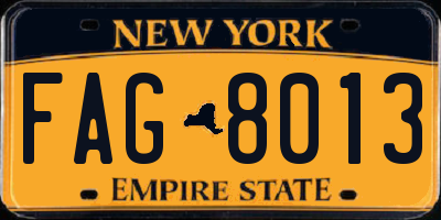 NY license plate FAG8013
