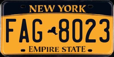 NY license plate FAG8023