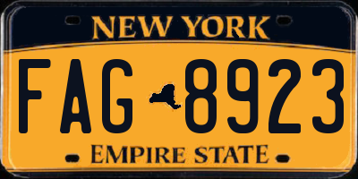 NY license plate FAG8923