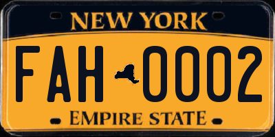 NY license plate FAH0002