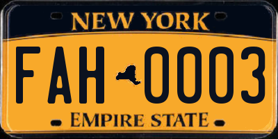 NY license plate FAH0003