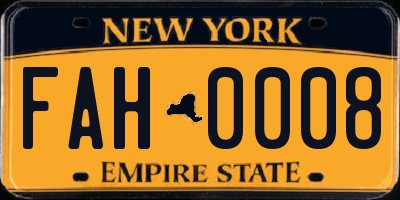 NY license plate FAH0008