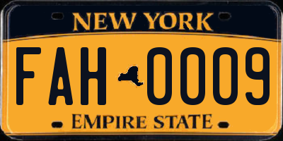 NY license plate FAH0009