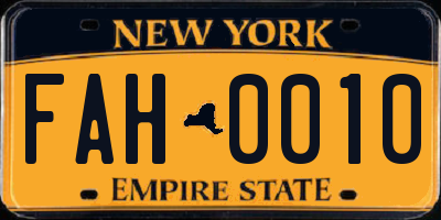NY license plate FAH0010