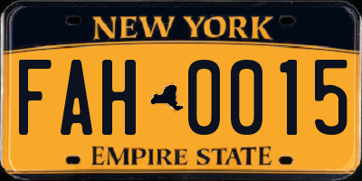 NY license plate FAH0015