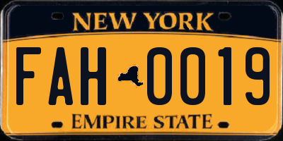 NY license plate FAH0019