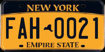 NY license plate FAH0021