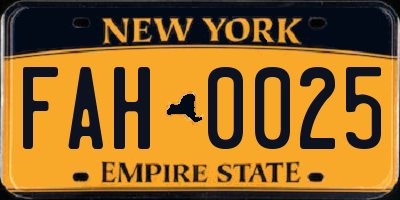 NY license plate FAH0025