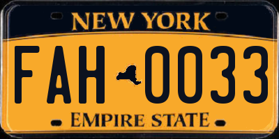 NY license plate FAH0033