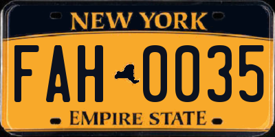 NY license plate FAH0035