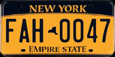 NY license plate FAH0047