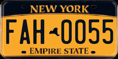 NY license plate FAH0055