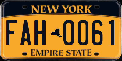 NY license plate FAH0061
